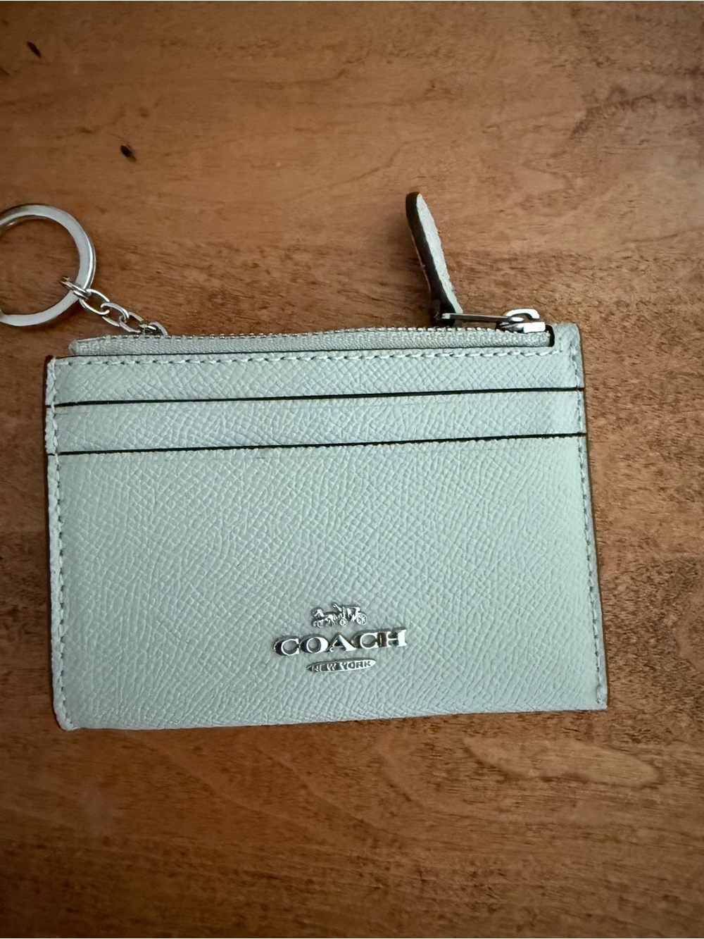 Coach Light Mint Green Leather Card Case Key Ring